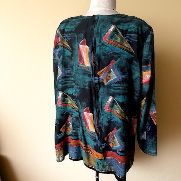CB New York Vtg 80s Abstract Geometric Blouse M- L Artsy Retro Avant Garde USA - Picture 2 of 8